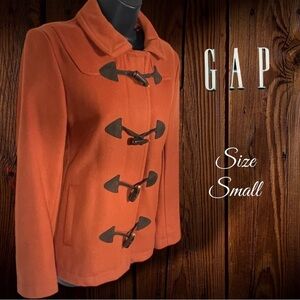 GAP Orange Wool Lined Peacoat Full Zip with Toggle /Loop Size Small